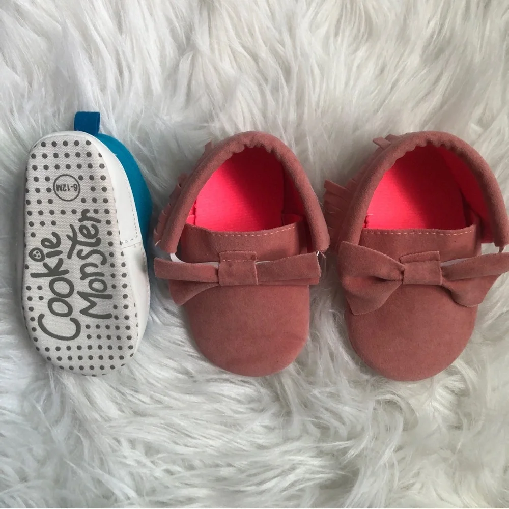 Pink faux suede 6-12M baby girl moccasin shoes